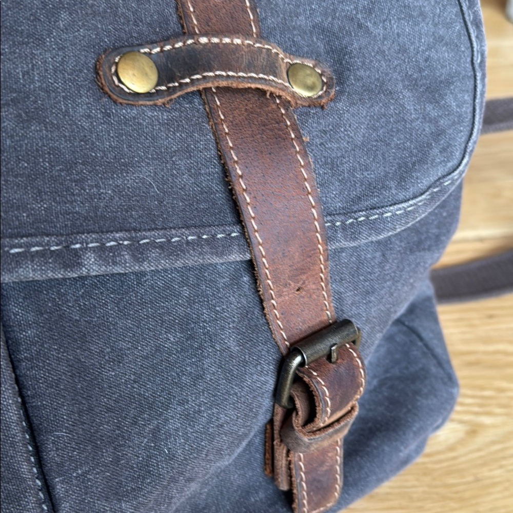 Waxed Canvas Messenger Bag with Leather Accents - Picture 7 of 13